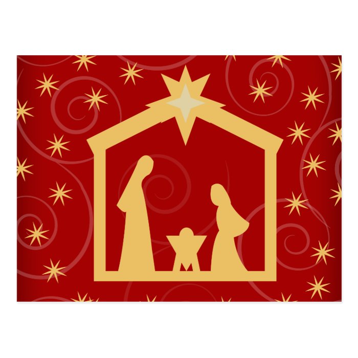 Red Starry Night Christmas Nativity Postcard