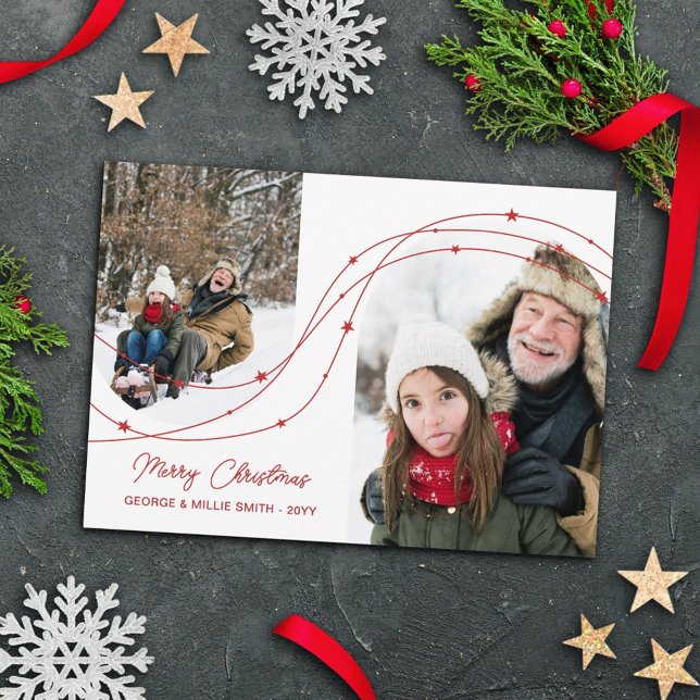 Red Starry Strings Arch Photos Merry Christmas Holiday Card (Creator Uploaded)