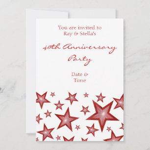 Red Stars '40th Anniversary' vertical white Invitation