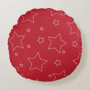Red Stars 4th of July Round Pillow