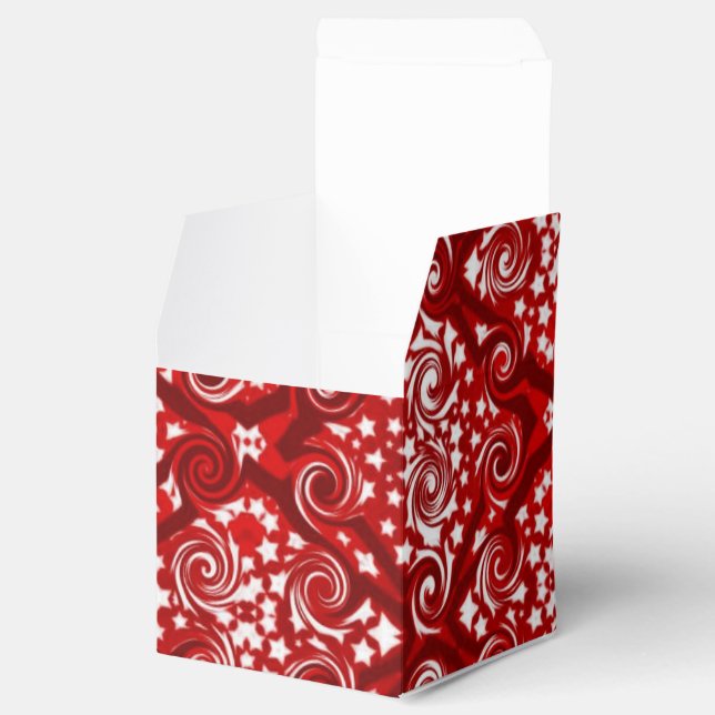 Red Stars and Swirls Pattern Cube Favor Box (Opened)