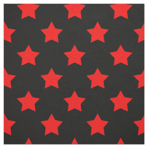 Red Stars Black Background Textile Fabric
