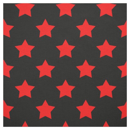 Red Stars Black Background Textile Fabric