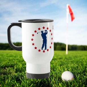 Red Stars Blue Golfer Travel Mug