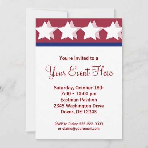Red Stars Campaign Party Invitations