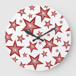 Red Stars clock round white