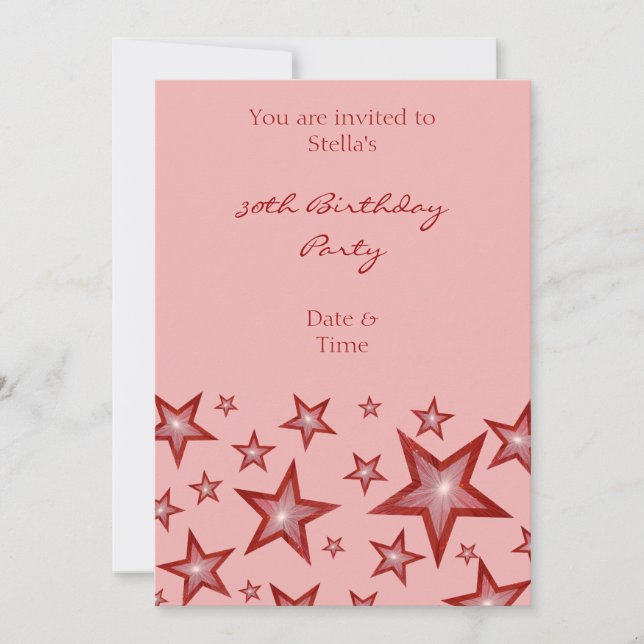 Red Stars invitation vertical pink (Front)