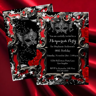 Red Stars Magical Night Masquerade Party Halloween Invitation