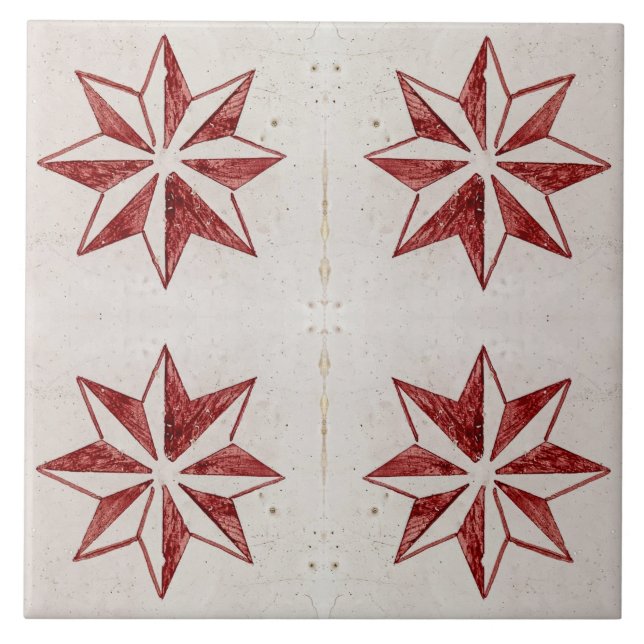 Red Stars Modern Portuguese azulejos Tile (Front)