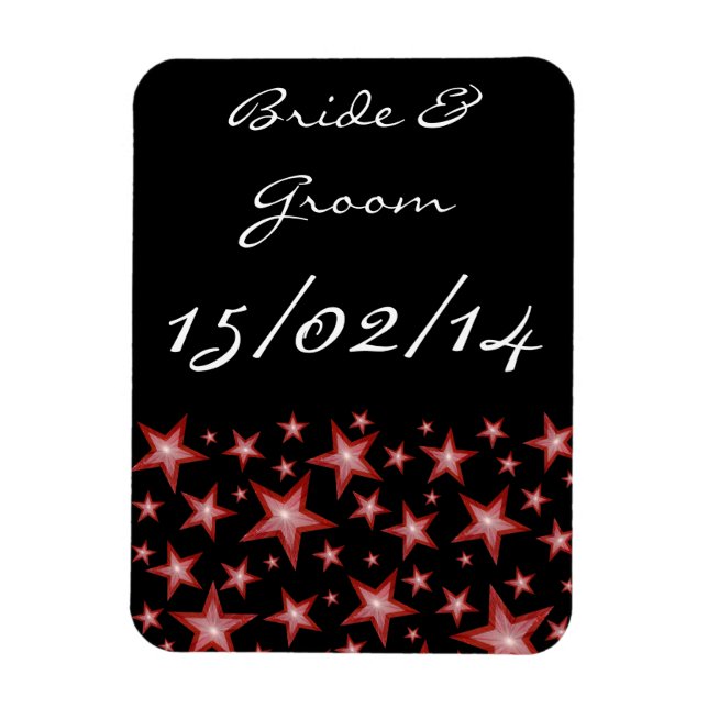 Red Stars 'Names Date' flexible magnet black (Vertical)