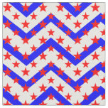 Red Stars on Blue White Zigzag Fabric