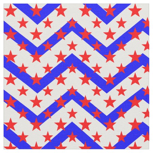 Red Stars on Blue White Zigzag Fabric
