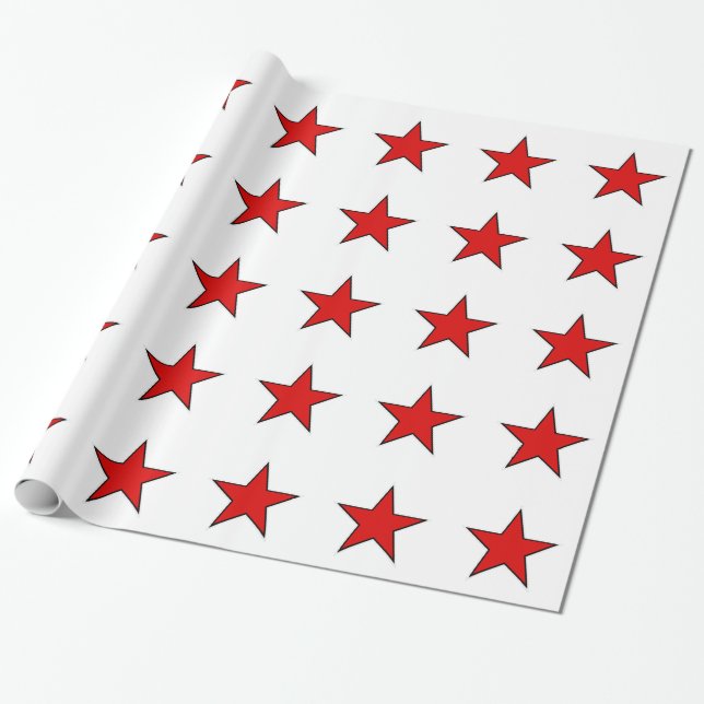 red stars on white background wrapping paper (Unrolled)