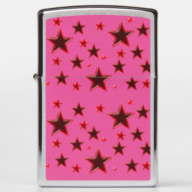 Red stars pink background zippo lighter (Front)