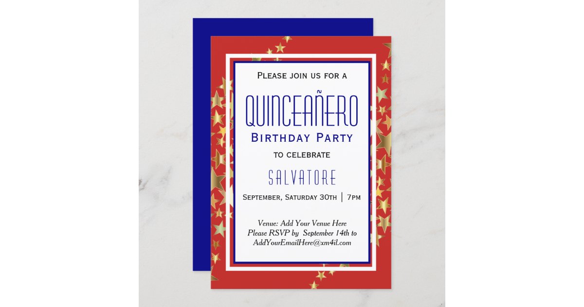 Red Stars Quinceañero 15th Birthday BOY Invitation | Zazzle