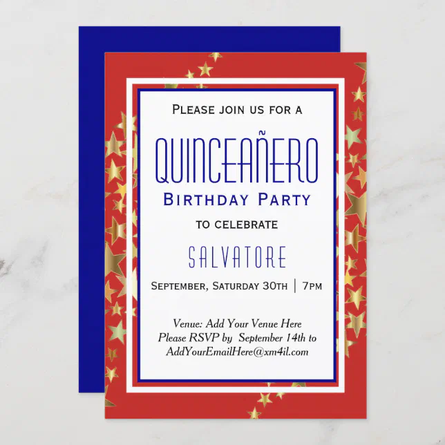 Red Stars Quinceañero 15th Birthday BOY Invitation | Zazzle