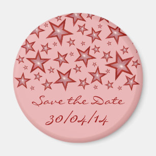 Red Stars 'Save the Date' fridge magnet pink