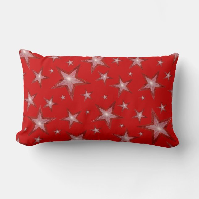 Red Stars 'Text' lumbar white back Pillow (Front)