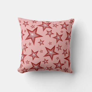 Red Stars 'Text' square pale pink Throw Pillow