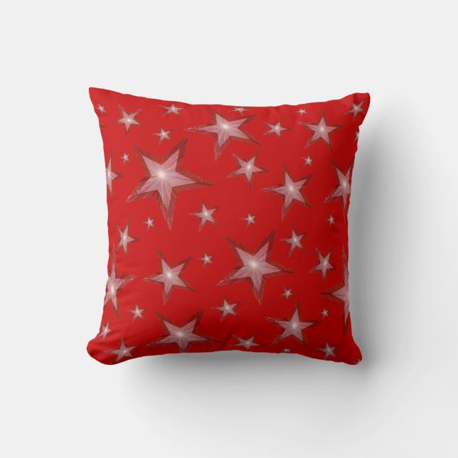Red Stars 'Text' throw pillow square white (Front)