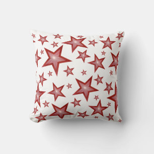 Red Stars White 'Text' square white back Throw Pillow