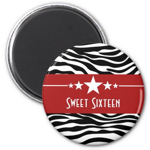 Red Stars Zebra Print Sweet 16 Magnet