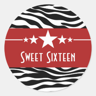 Red Stars Zebra Print Sweet 16 Stickers