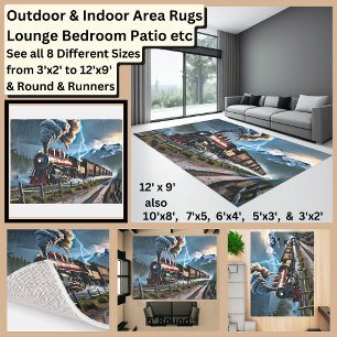 Red Steam Train in a Storm Rug