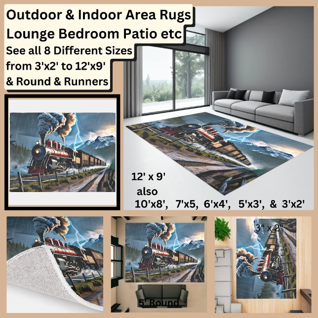 Red Steam Train in a Storm Rug (Creator Uploaded)