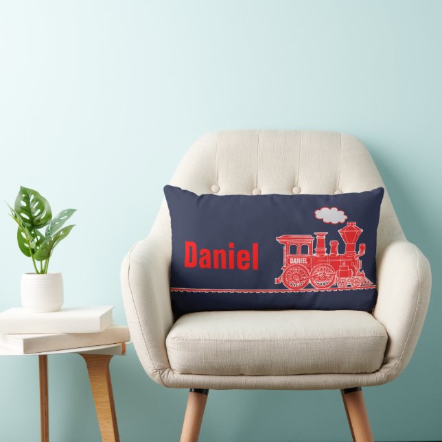 Red steam train kids named  lumbar pillow (Chair)