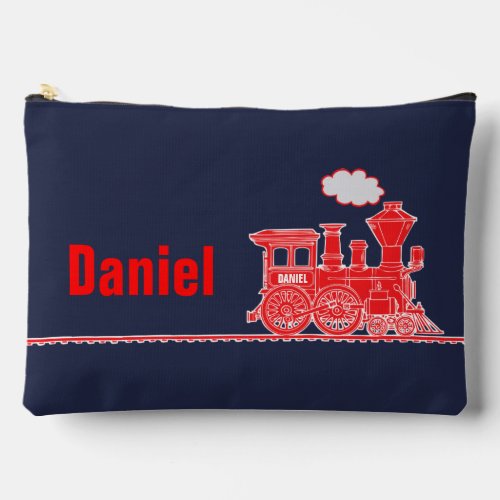 Red steam train kids named pencil case or accessory pouch