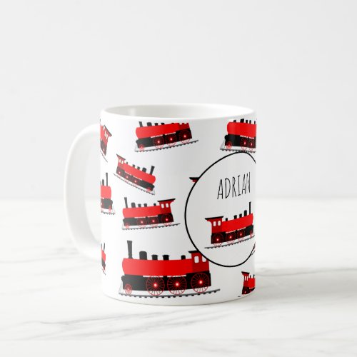 Red Steam Train Pattern Customized Name Coffee Mug