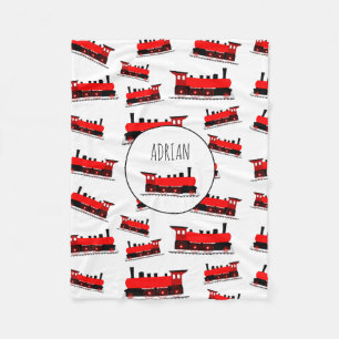 Red Steam Train Pattern Customized Name Fleece Blanket