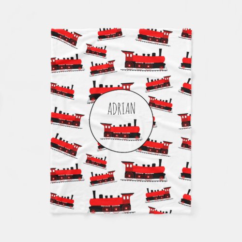 Red Steam Train Pattern Customized Name Fleece Blanket