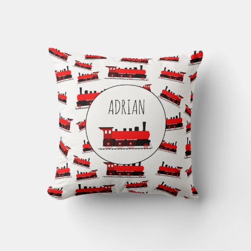 Red Steam Train Pattern Customized Name Throw Pillow