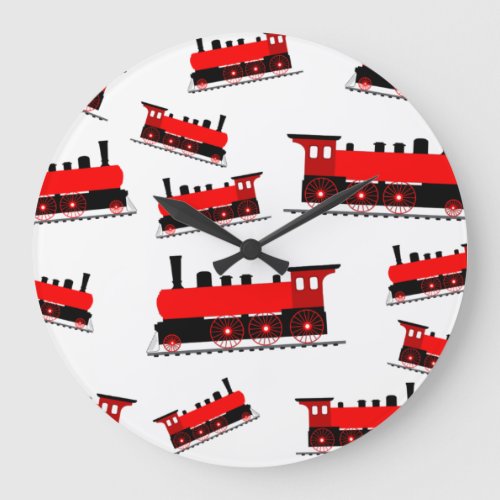 Red Steam Train Pattern  Large Clock