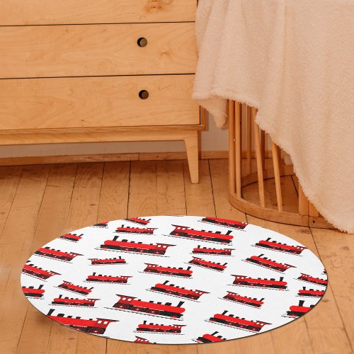 Red Steam Train Pattern Nursery Kids Bedroom Rug