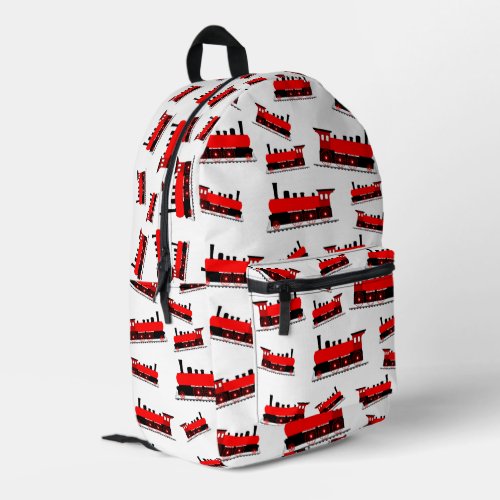 Red Steam Train Pattern School Printed Backpack