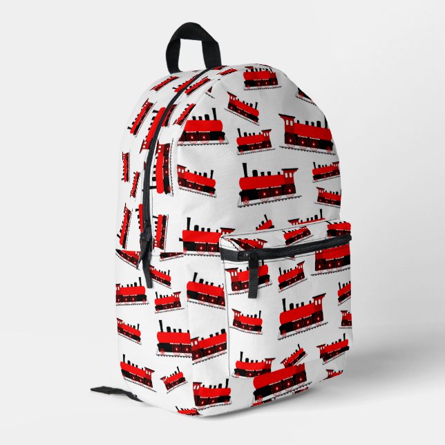 Red Steam Train Pattern School Printed Backpack (Back Corner Left)