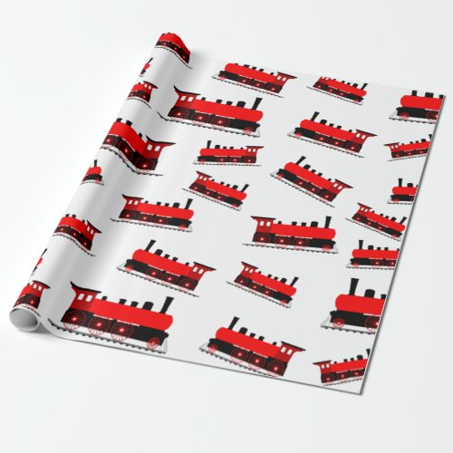 Red Steam Train Pattern Wrapping Paper