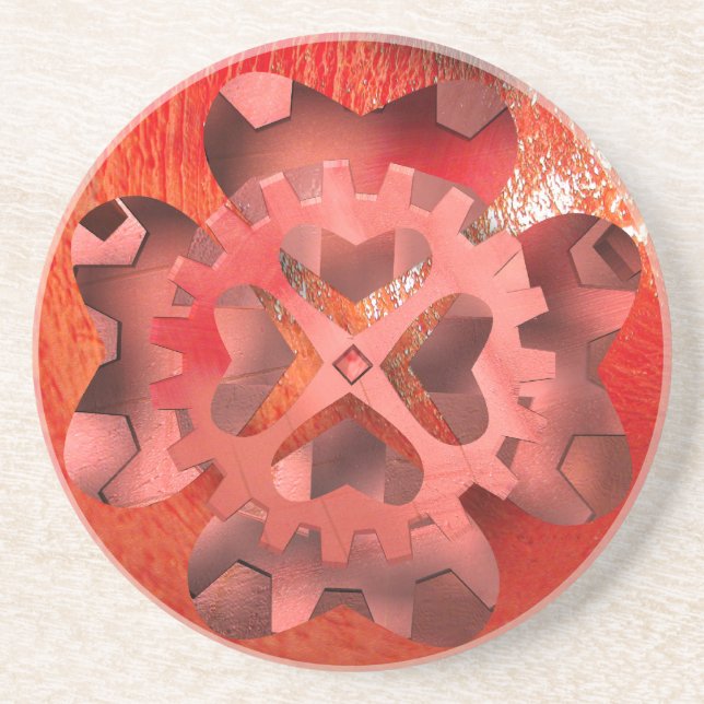 red  steampunk clockwork sandstone coaster (Front)