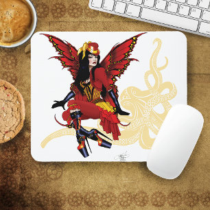 Red Steampunk Fairy Octopus Mouse Pad