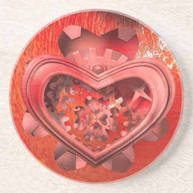 red  steampunk heart sandstone coaster (Front)
