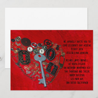 Red Steampunk Heart Wedding Invitation