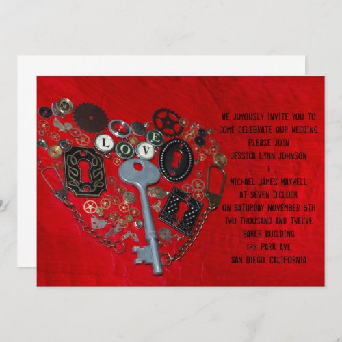 Red Steampunk Heart Wedding Invitation