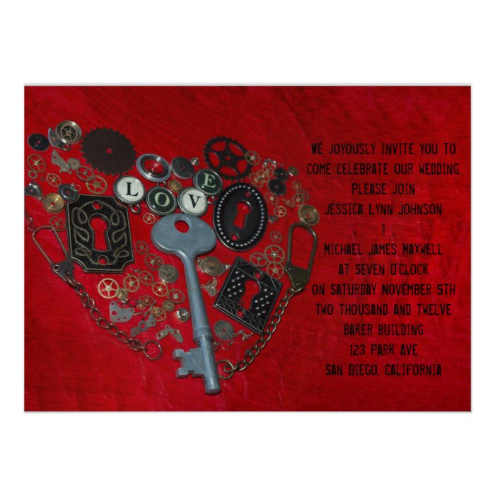 Red Steampunk Heart Wedding Invites