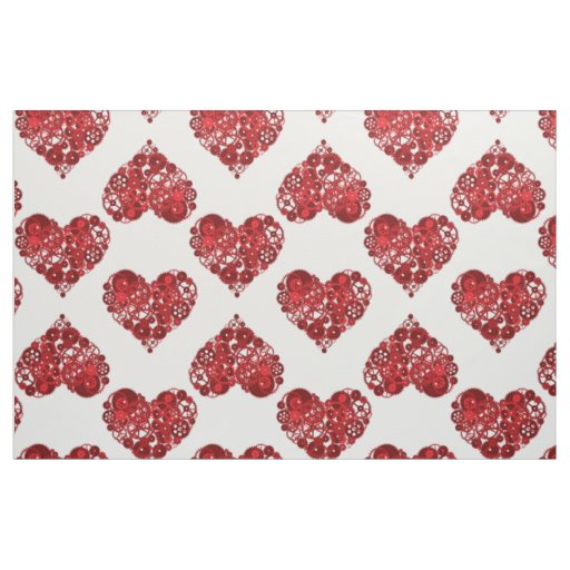 Red Steampunk Hearts Fabric