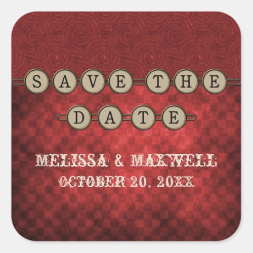 Red Steampunk Keys Save the Date Stickers
