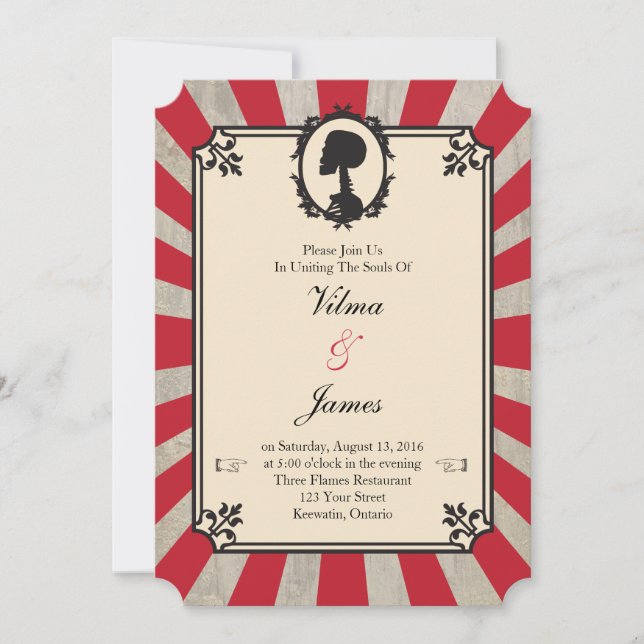 Red Steampunk Skeleton Vintage Wedding Invitation (Front)