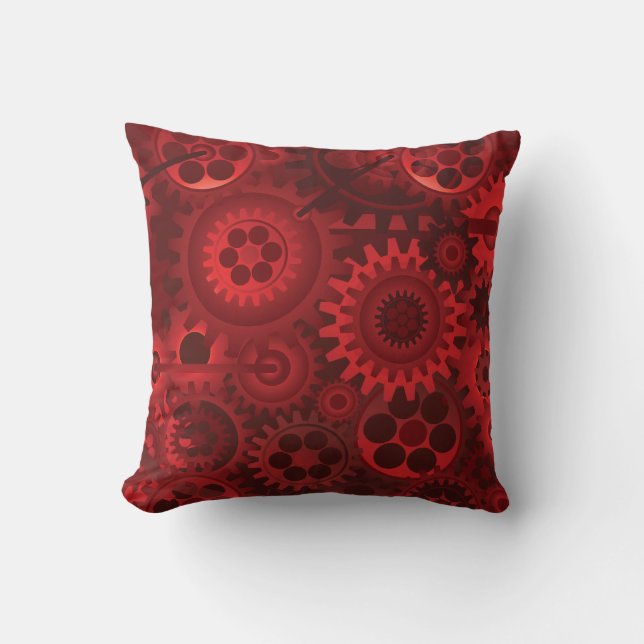 Red Steampunk Throw Pillow (Front)